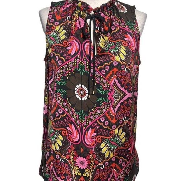 Trina Turk Floral Paisley  Silky Sleeveless Blouse Size Small - Picture 1 of 5